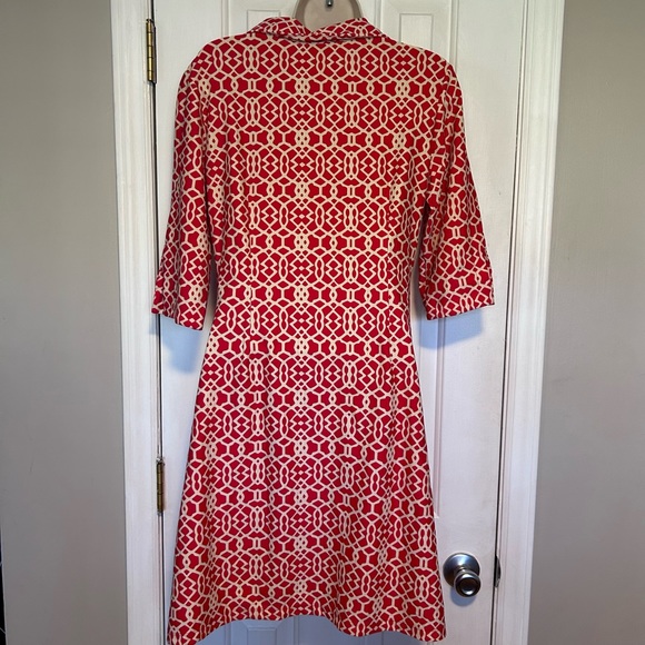 Jude Connally Red & Tan Geometric Shirt Dress | Size Large - Picture 6 of 9